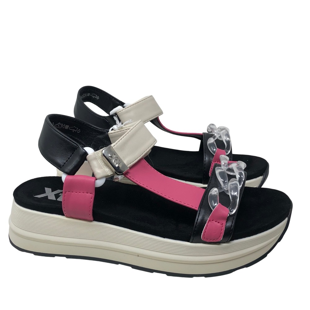Xti Platform Sandals Womens 39 US 8.5 Black Pink Cream Vegan Chain NEW Chunky